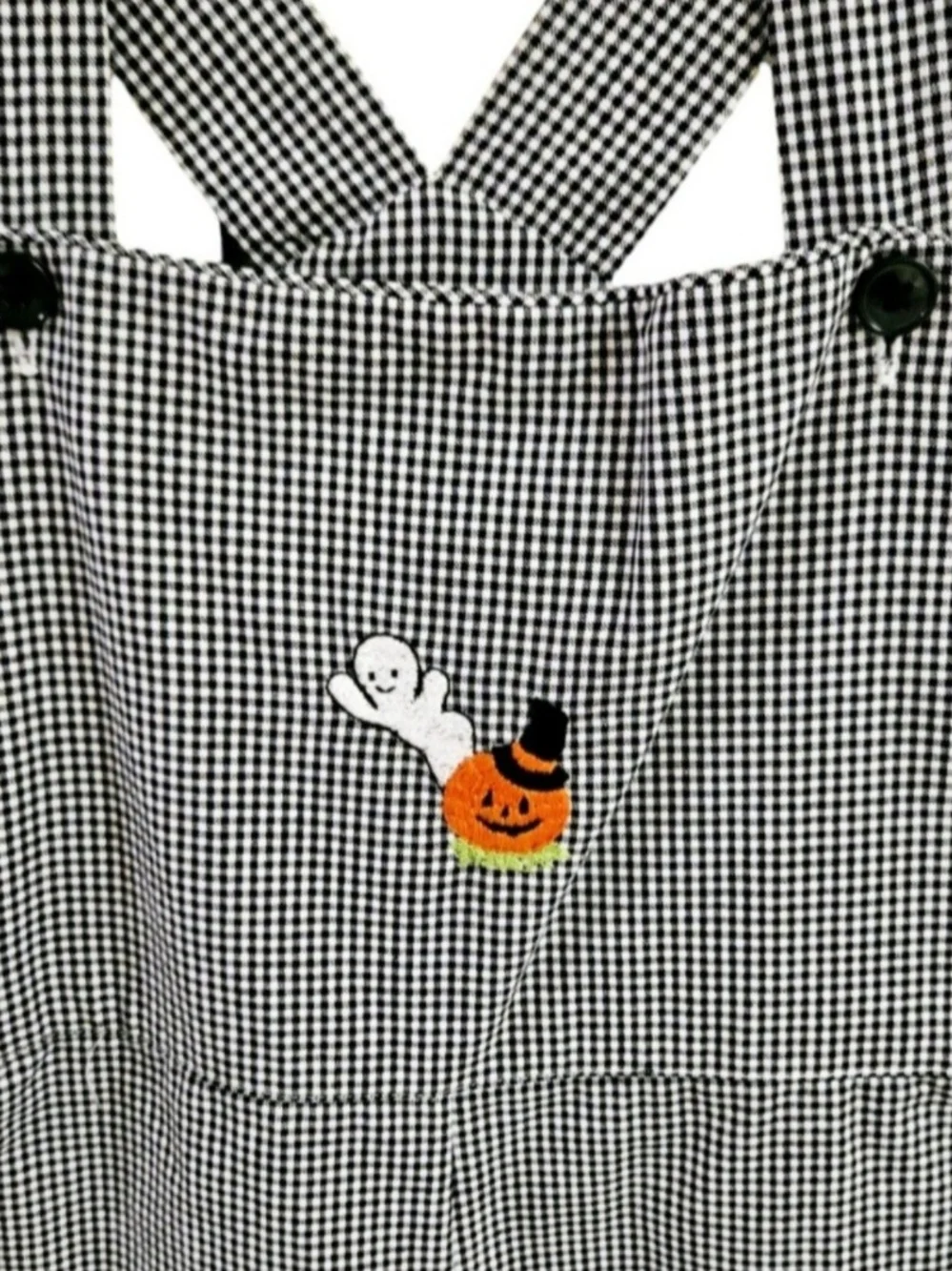 Strasburg Black and White Kids Overalls with Pumpkin Ghost Patch Size 4